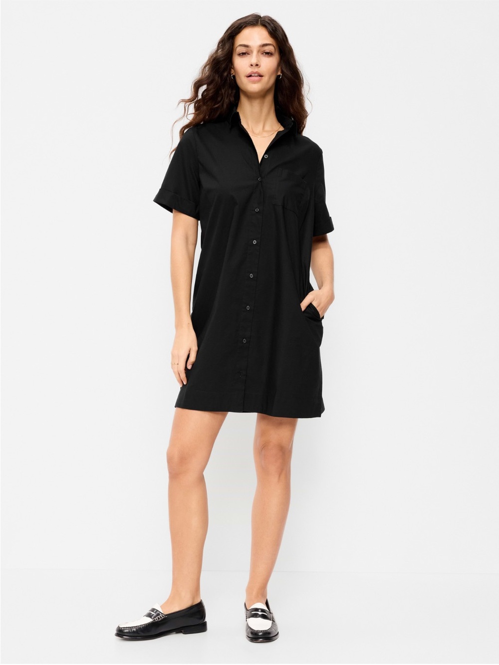 NWT Old Navy Button-Front Mini Shirt Dress Women's Petite Medium - Picture 5 of 9